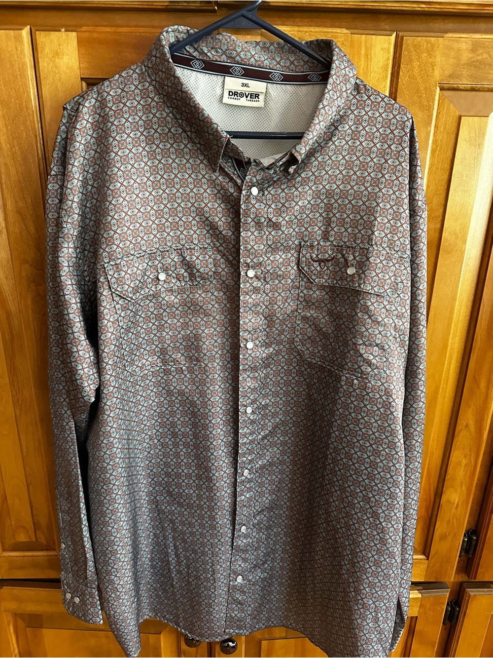 Drover Cowboy Threads. Men’s Brown / Blue Patterned Button-Up Shirt